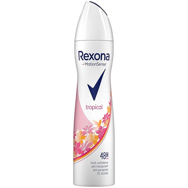 اسپری رکسونا تروپیکال زنانه ضد تعریق 48 ساعته 200 میل | Rexona Antiperspirant MotionSense tropical 48H 200ml